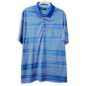 Men's PGA Tour Blue & Gray Striped Short Sleeve Golf Polo Shirt Size XL